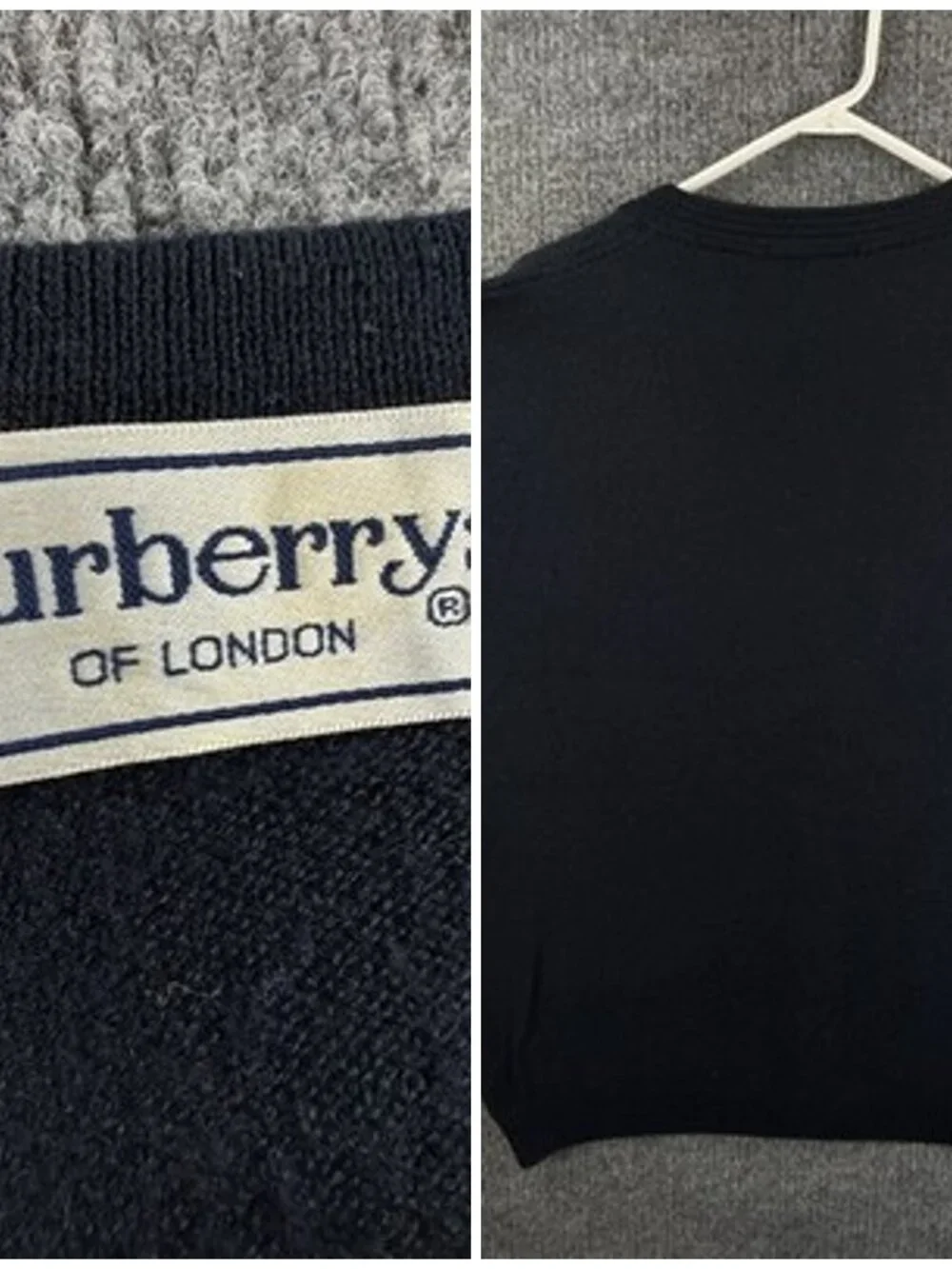 Burberry Navy Blue Cardigan V-Neck Sweater Logo 8 Men Solid Knit Long Sleeve